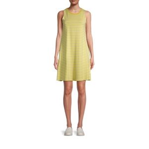 Time and Tru sleeveless knit dress with pockets - Neon citrus stripes.